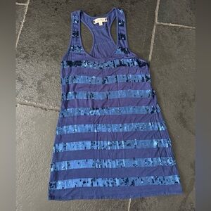 Blue Sequin Striped Long Tank